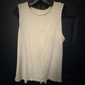 J Jill, sleeveless top, L, black and white stripe, kick pleat in back